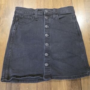 Madewell Stretch Denim A Line Button Front Midi Skirt Sz 25 / 2 Black Fall 2017
